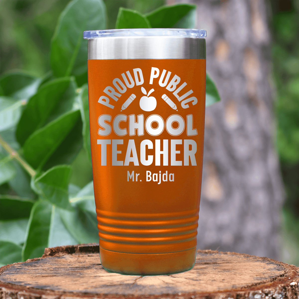 Orange Teacher Tumbler With Proud Public School Teacher Design
