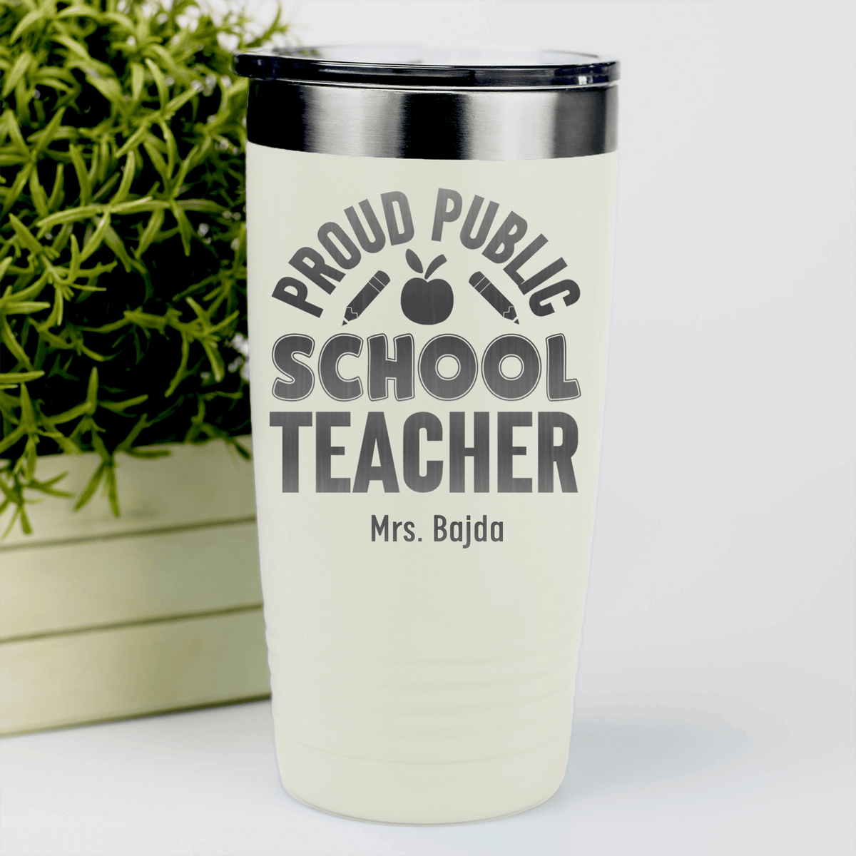 White Teacher Tumbler With Proud Public School Teacher Design