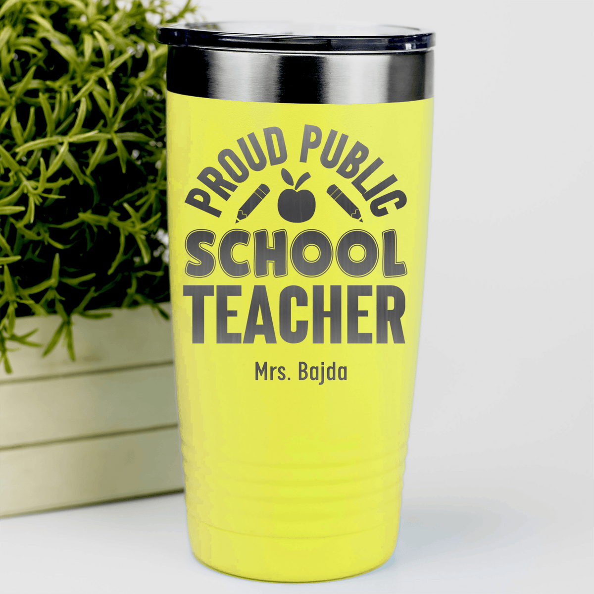 Yellow Teacher Tumbler With Proud Public School Teacher Design