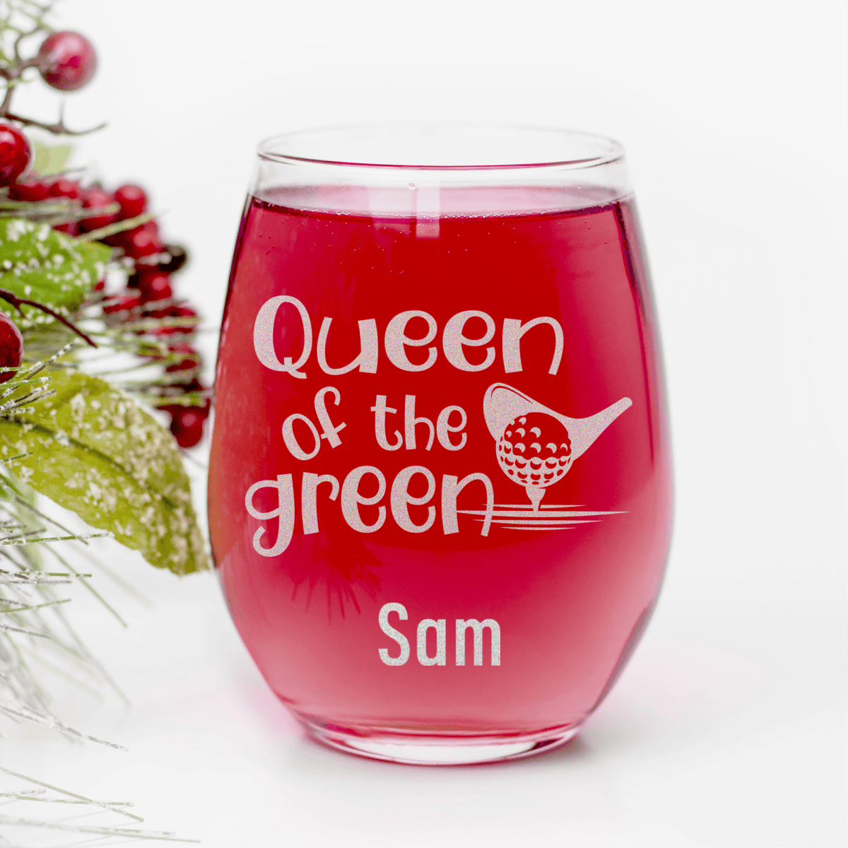 Queen Of The Green Stemless Wine Glass