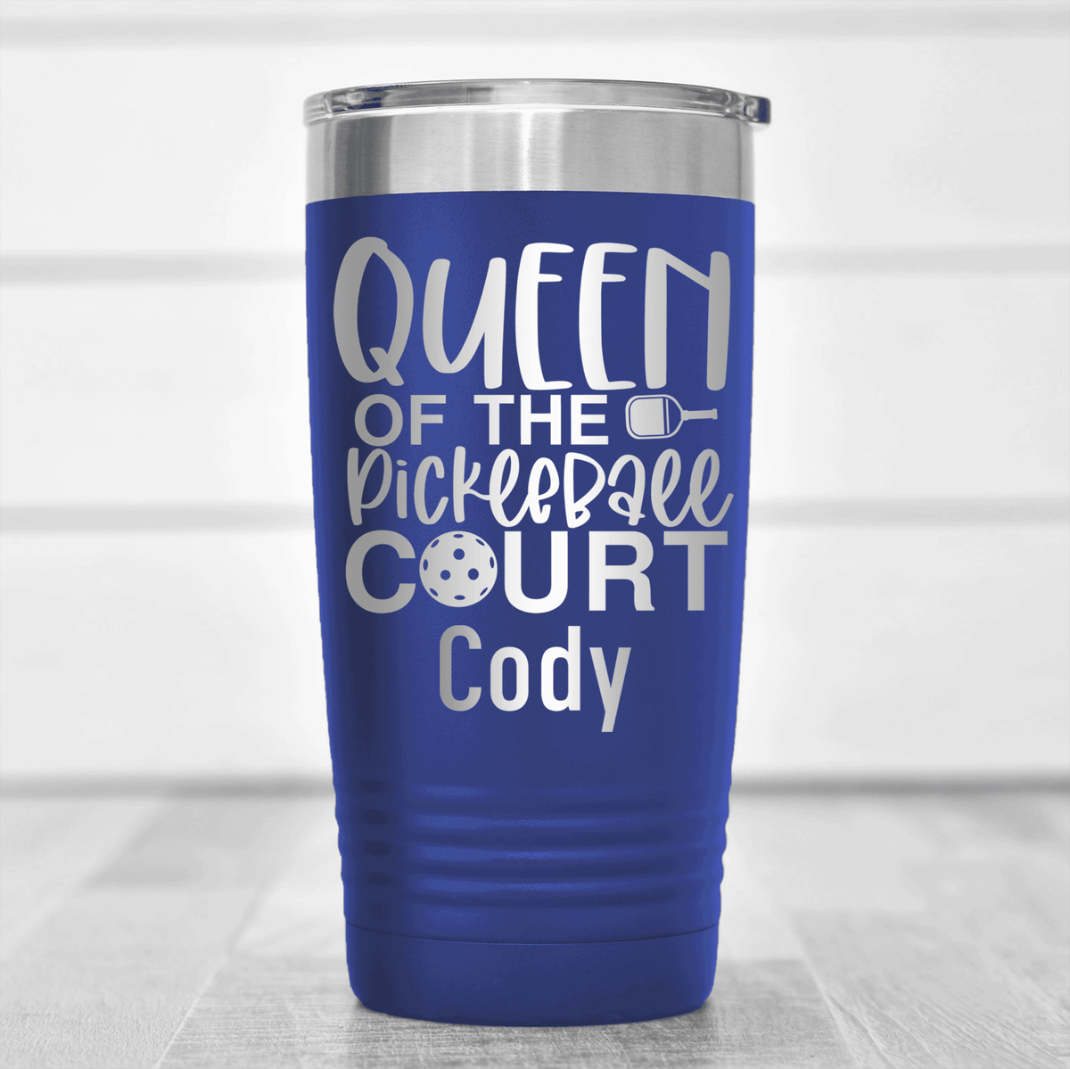 Blue Pickleball Tumbler With Queen Of The Pickleball Court Design