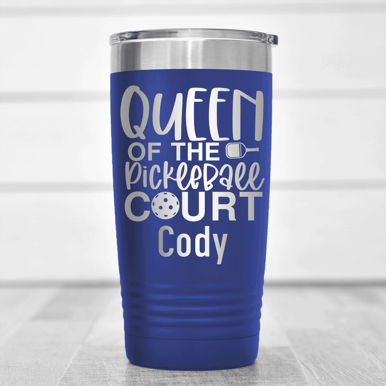 Blue Pickleball Tumbler With Queen Of The Pickleball Court Design
