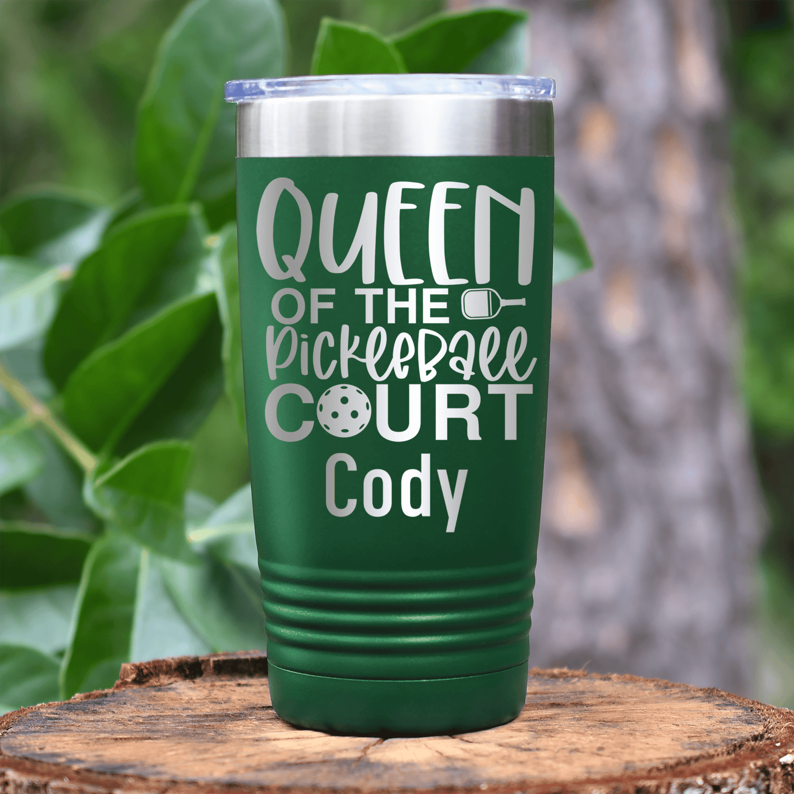 Green Pickleball Tumbler With Queen Of The Pickleball Court Design