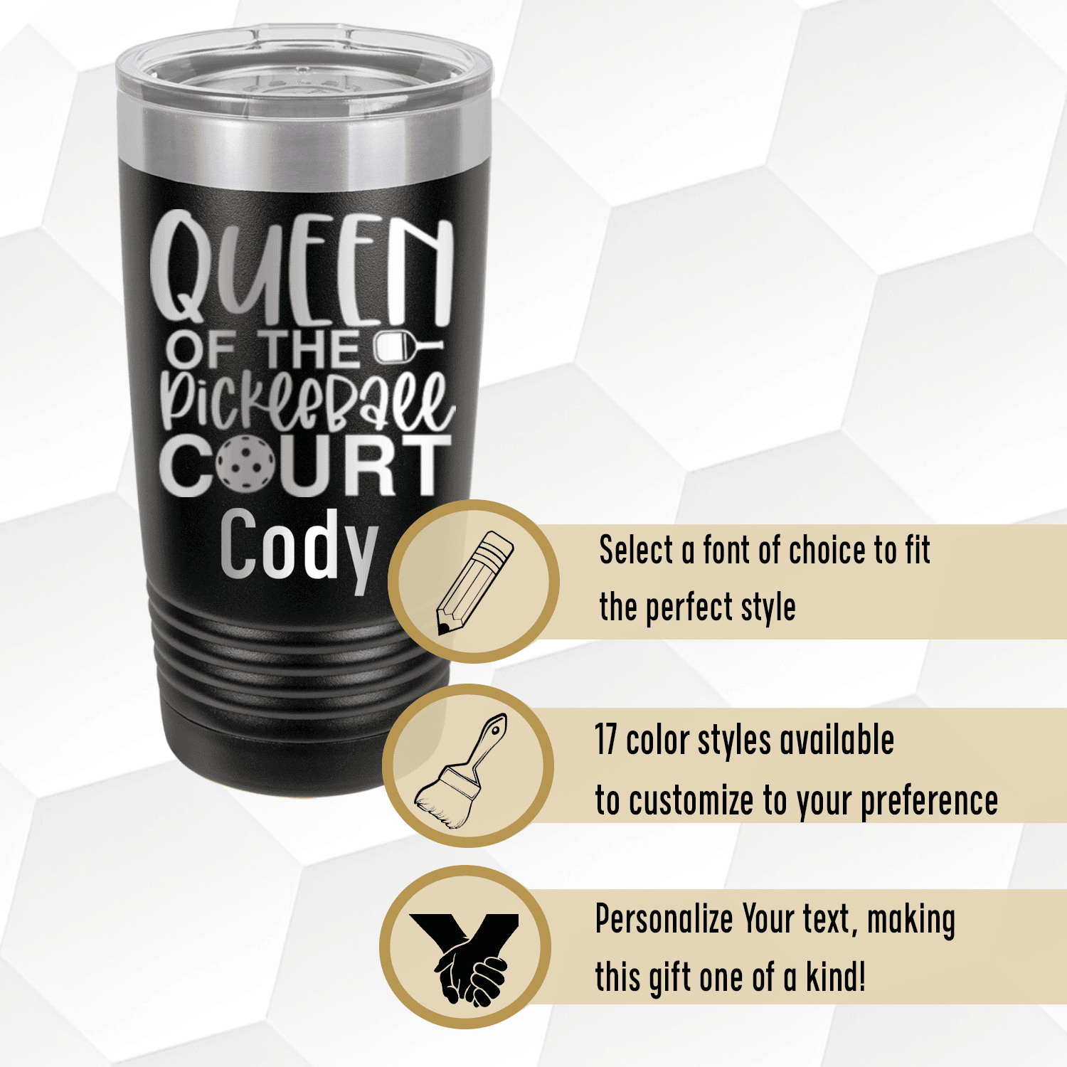 Personalized Queen Of The Pickleball Court Tumbler for her, Customized Gifts for Women by Groovy Girl Gifts