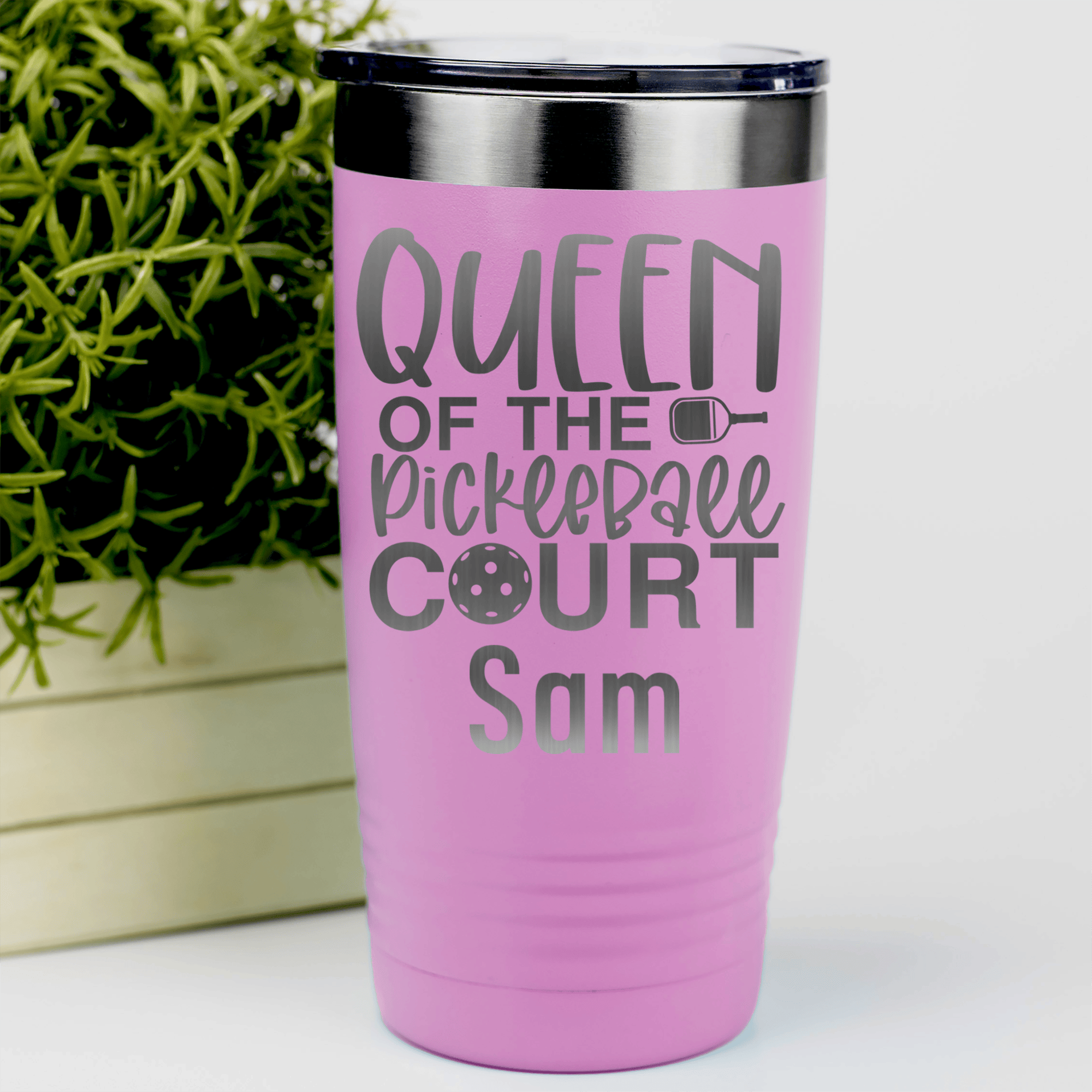 Pink Pickleball Tumbler With Queen Of The Pickleball Court Design