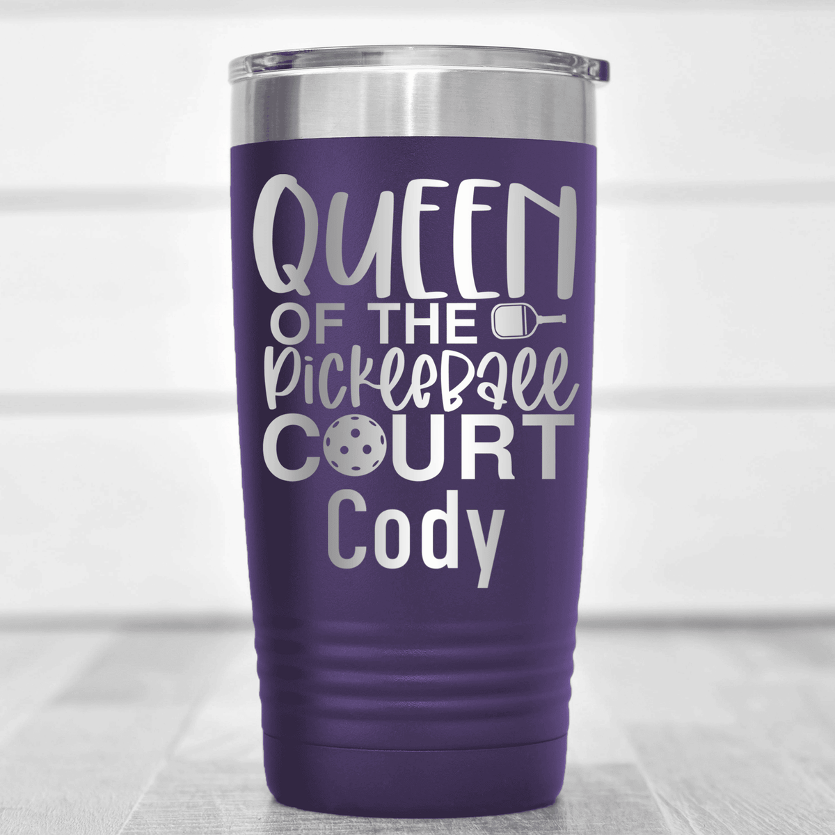 Purple Pickleball Tumbler With Queen Of The Pickleball Court Design