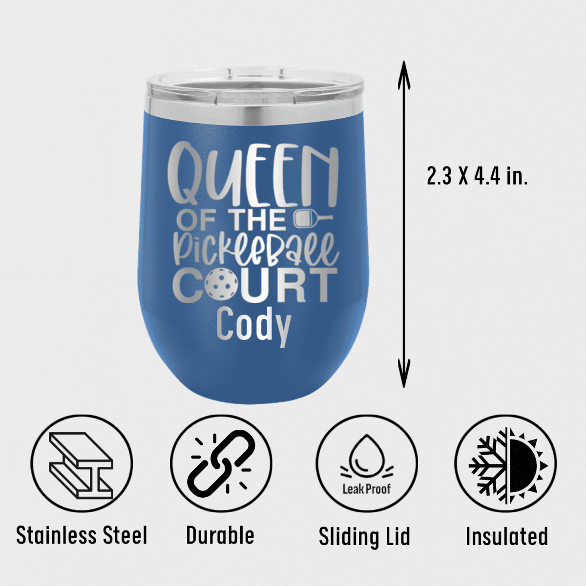 Personalized Queen Of The Pickleball Court Wine Tumbler for her, Customized Gifts for Women by Groovy Girl Gifts
