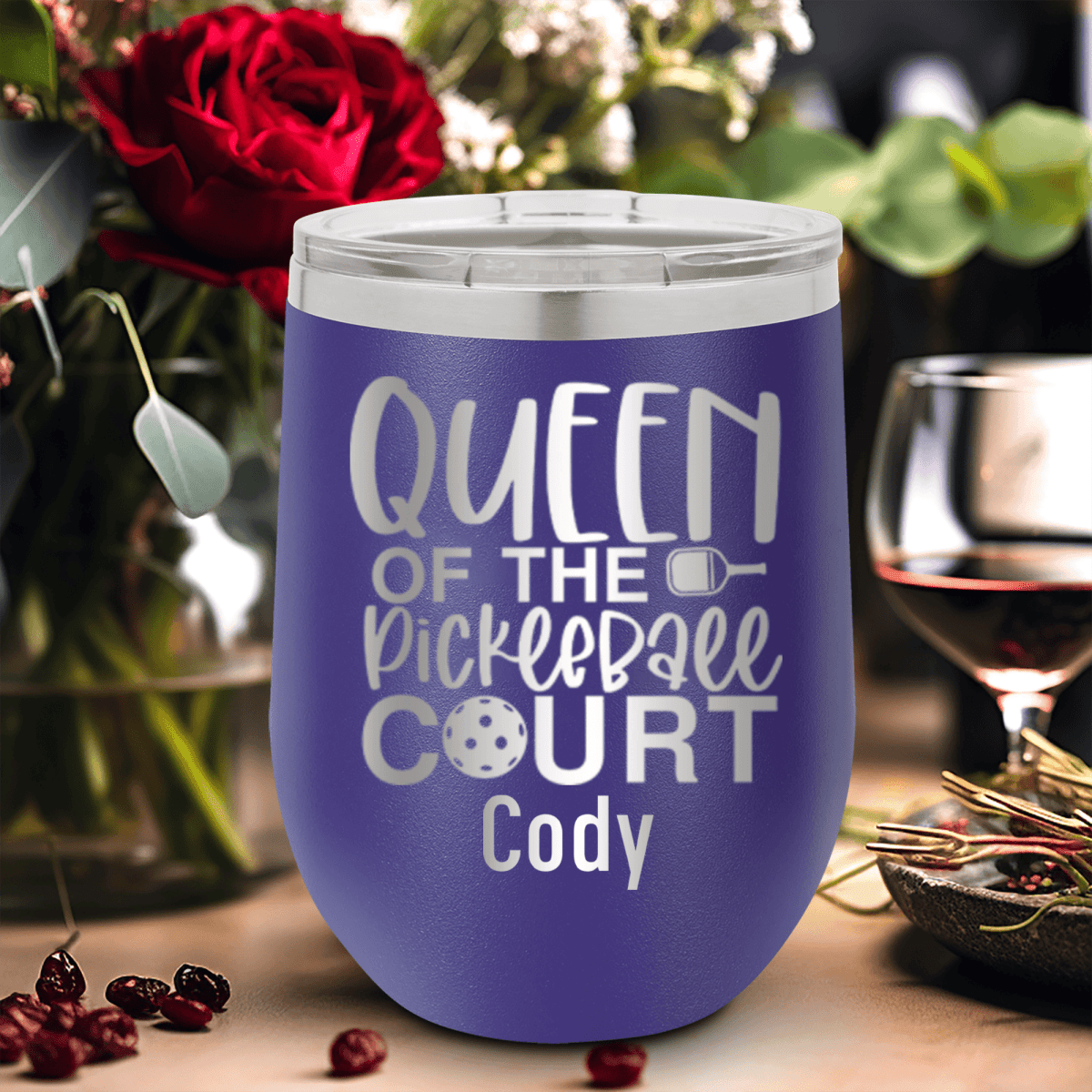 Personalized Queen Of The Pickleball Court Wine Tumbler for her, Customized Gifts for Women by Groovy Girl Gifts
