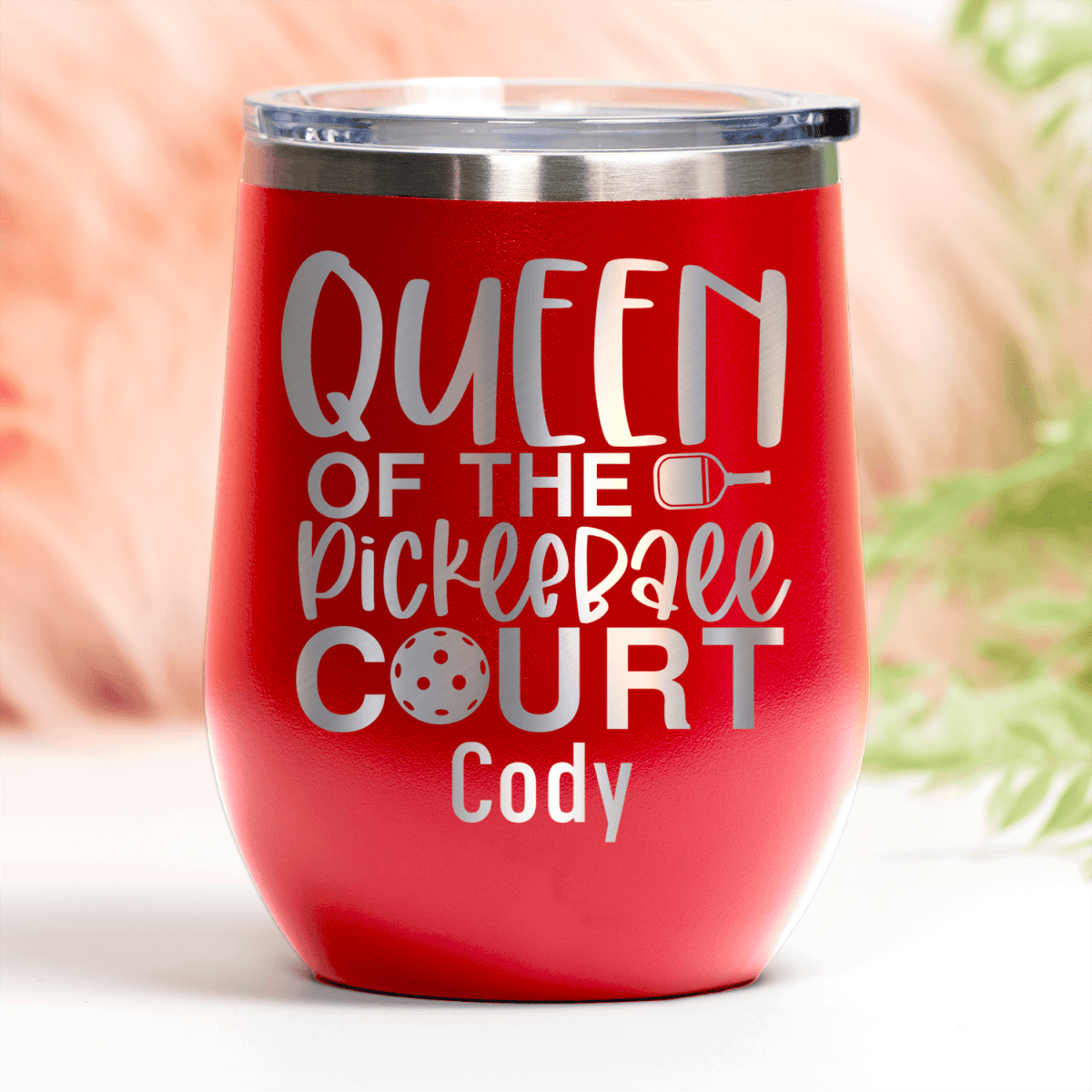 Personalized Queen Of The Pickleball Court Wine Tumbler for her, Customized Gifts for Women by Groovy Girl Gifts