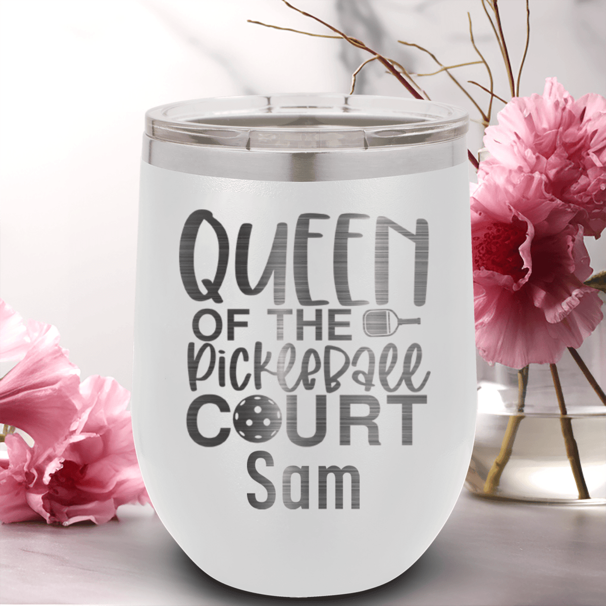 Personalized Queen Of The Pickleball Court Wine Tumbler for her, Customized Gifts for Women by Groovy Girl Gifts
