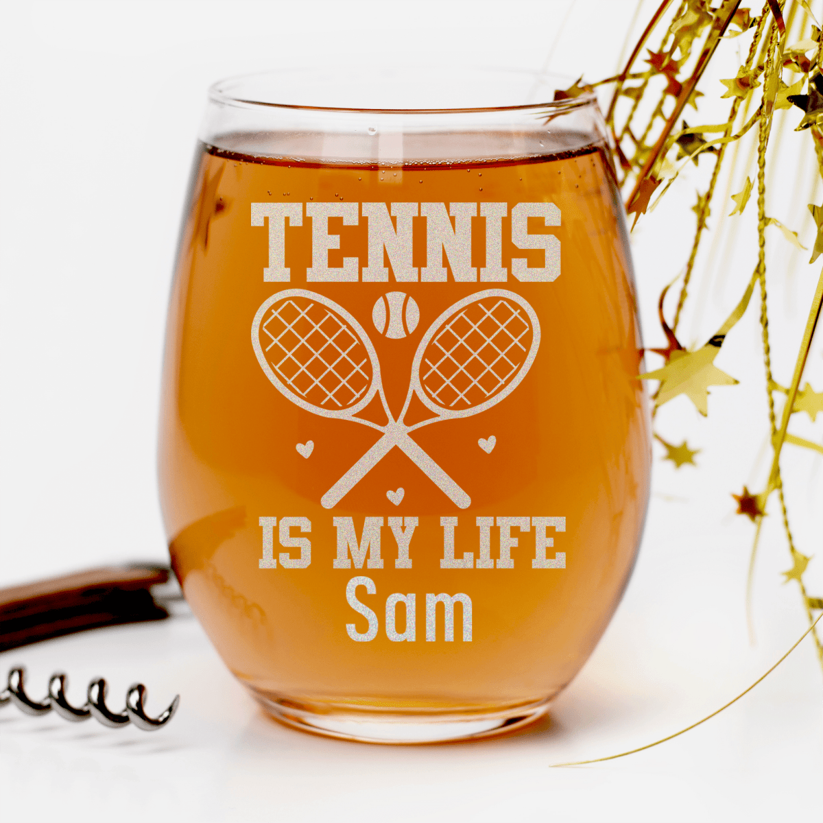 Personalized Rockin Tennis Life Stemless Wine Glass for her, Customized Gifts for Women by Groovy Girl Gifts