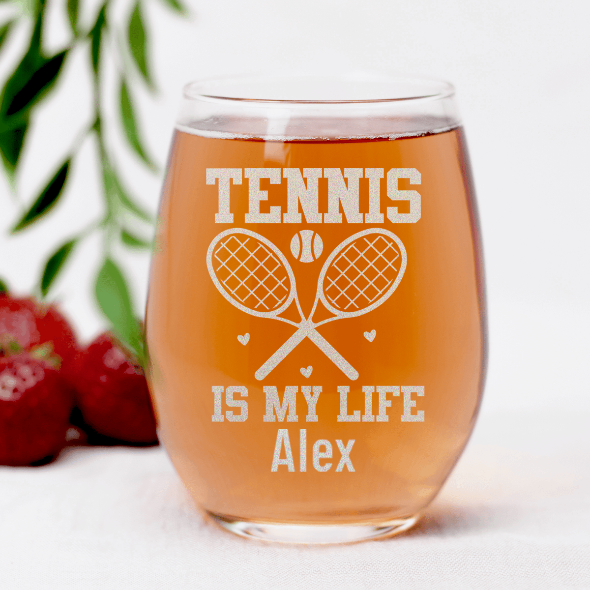 Personalized Rockin Tennis Life Stemless Wine Glass for her, Customized Gifts for Women by Groovy Girl Gifts