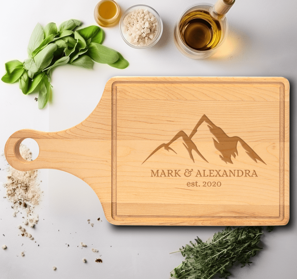 Anniversary Gift Maple Paddle Cutting Board With Romantic Rondezvous Design