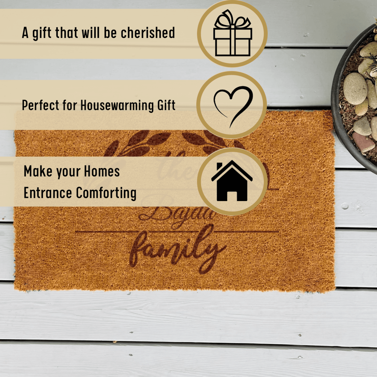 Personalized Roots And Leaves Engraved Door Mat for her, Customized Gifts for Women by Groovy Girl Gifts