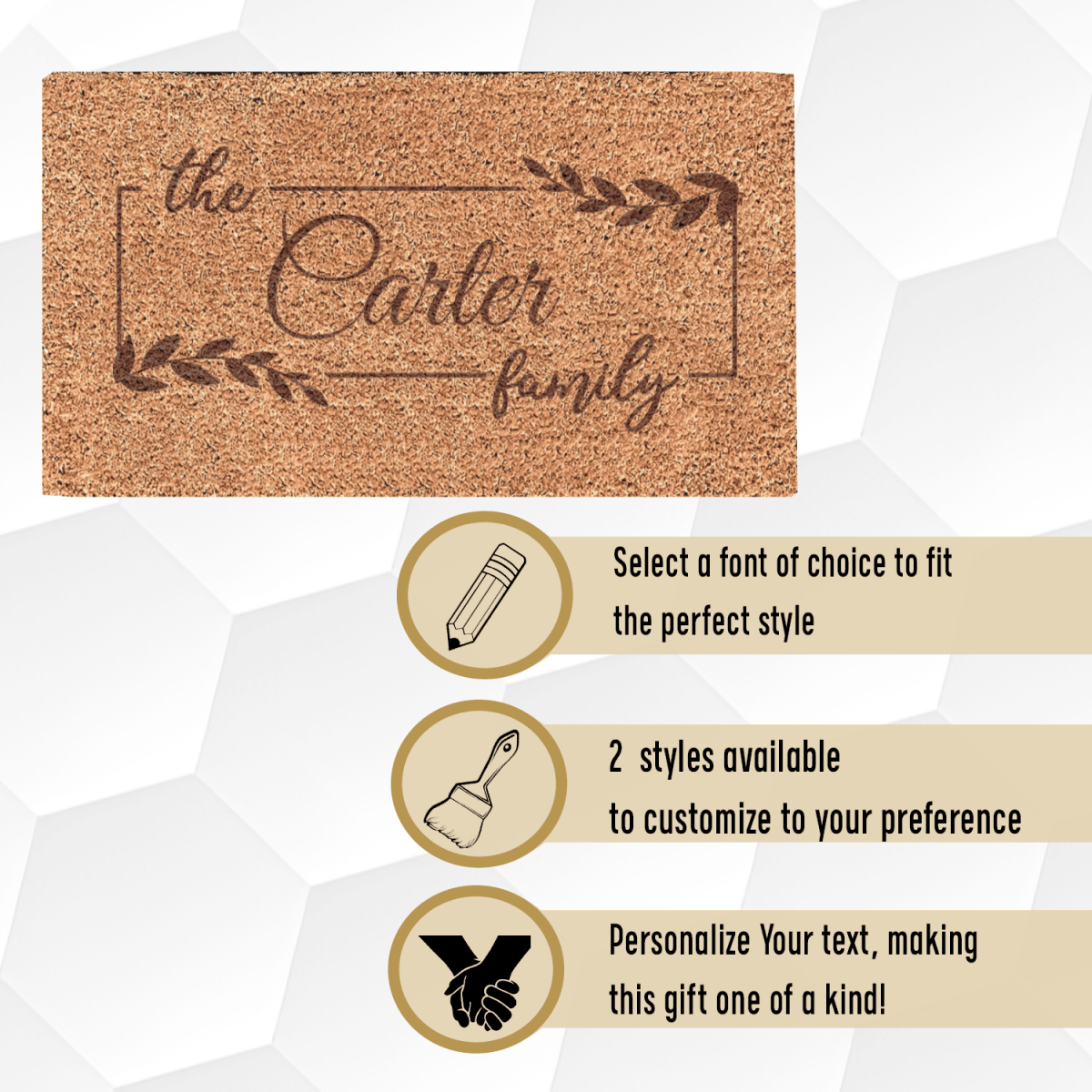 Personalized Roots And Rings Engraved Door Mat for her, Customized Gifts for Women by Groovy Girl Gifts