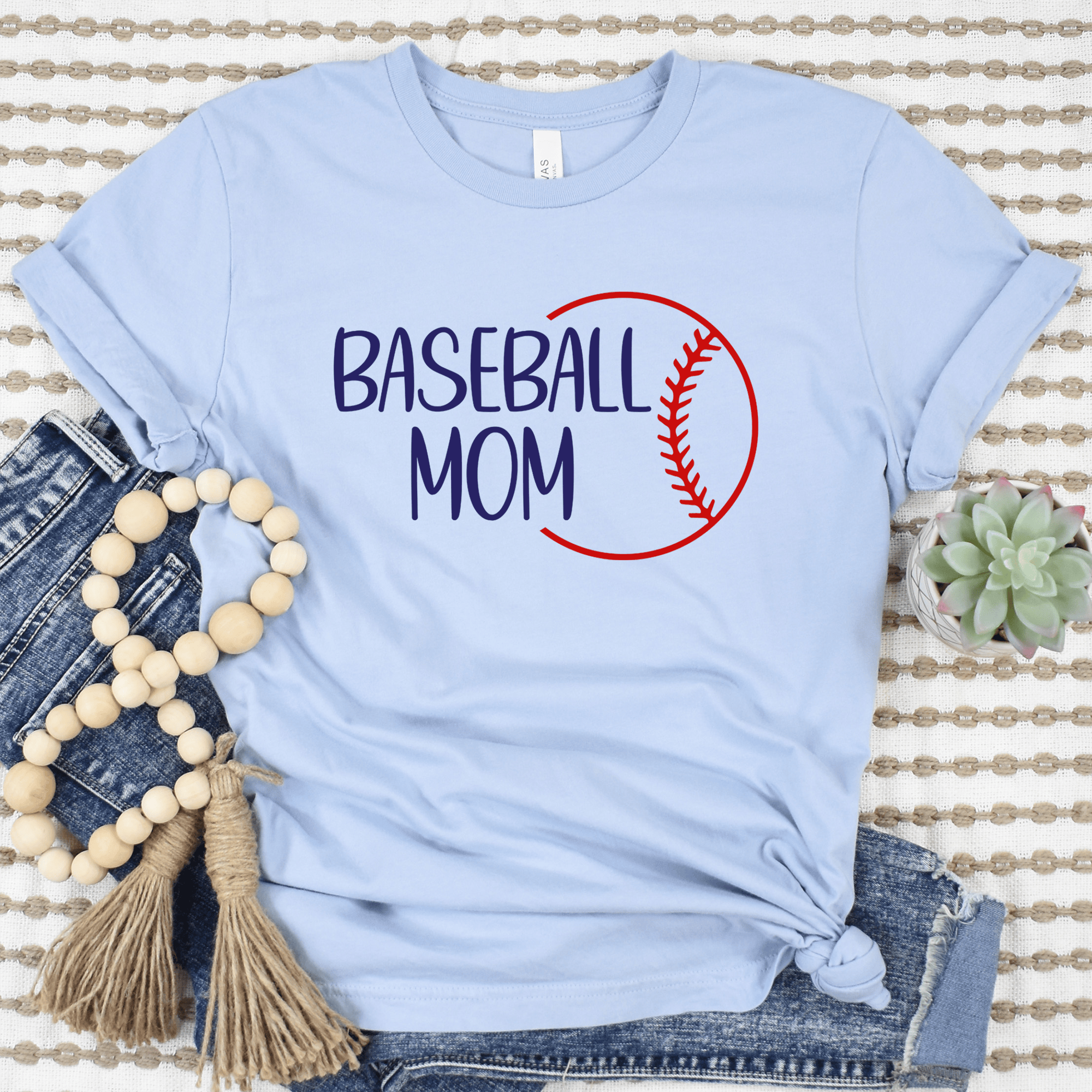 Womens Light Blue T Shirt with Sassy-Baseball-Mom design