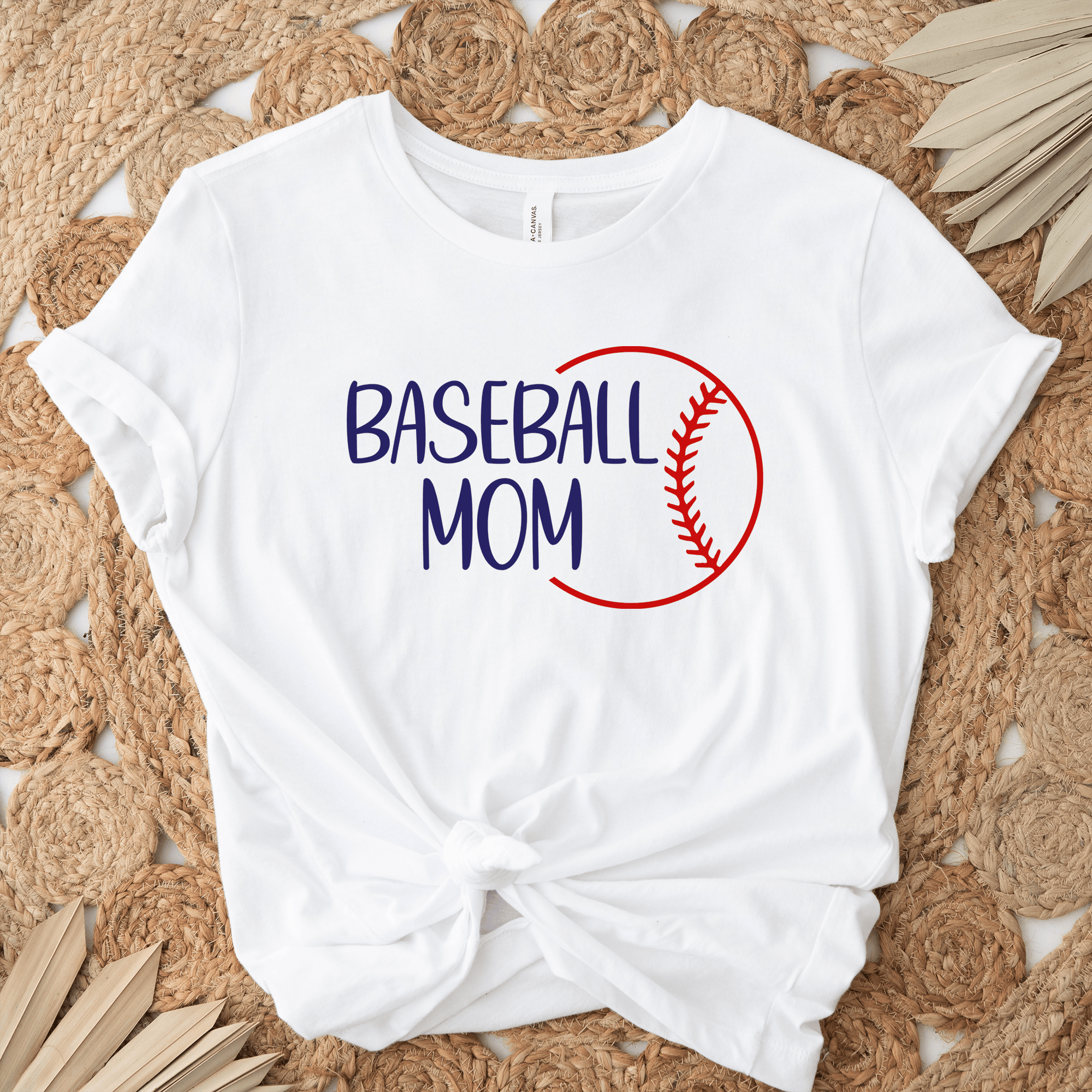 Womens White T Shirt with Sassy-Baseball-Mom design