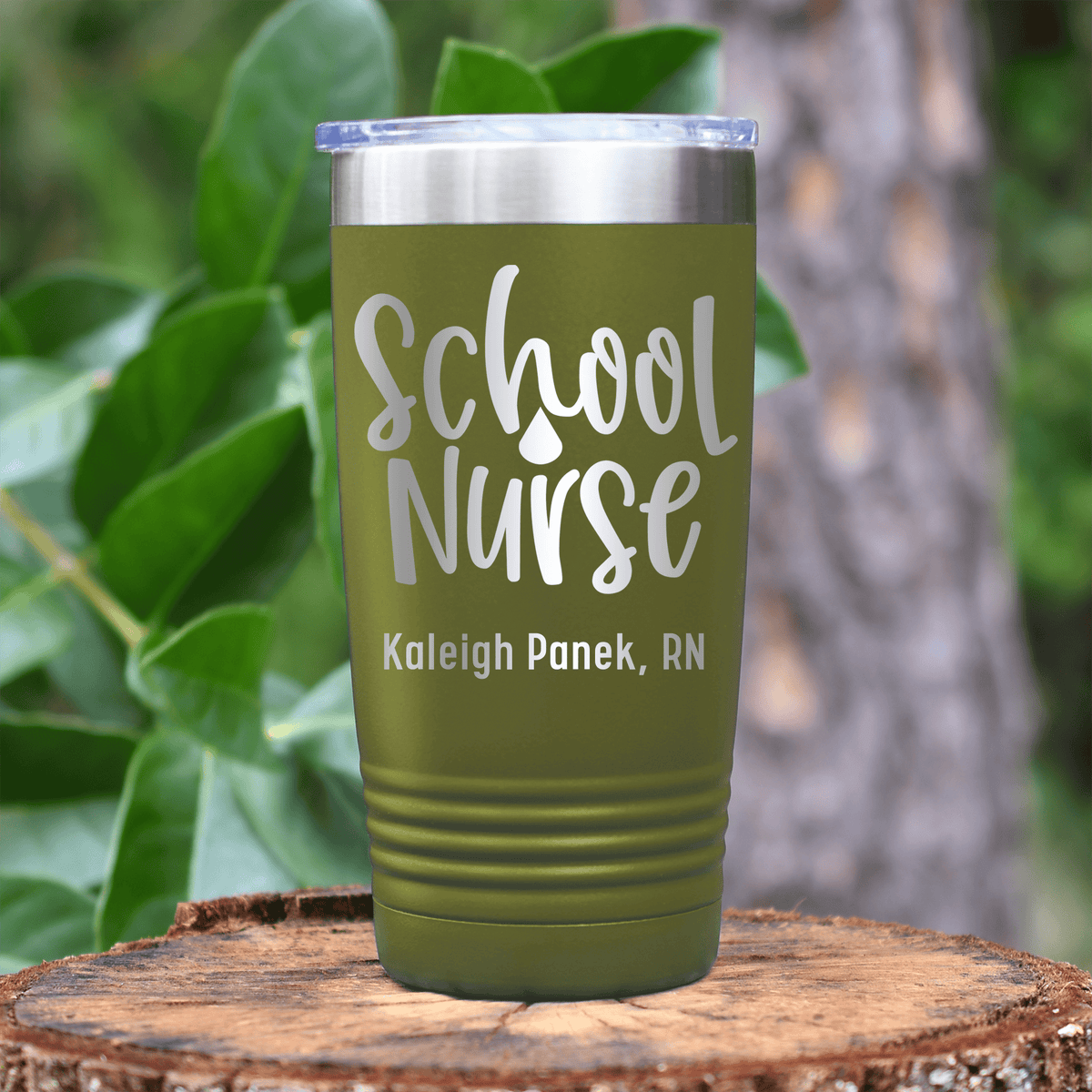 Military Green Nurse Tumbler With School Nurse Design