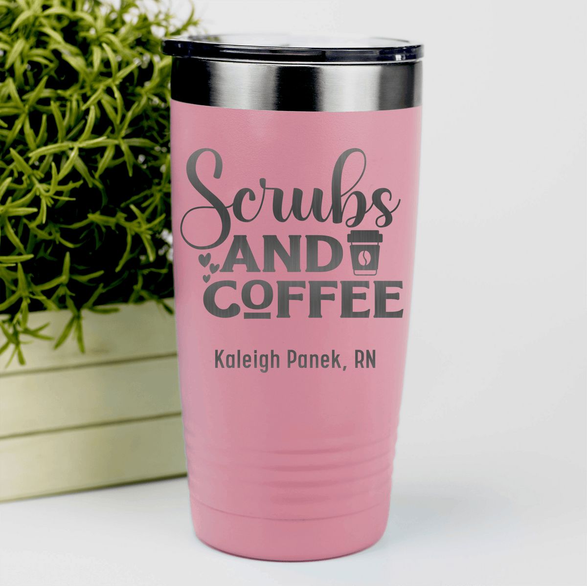Salmon Nurse Tumbler With Scrubs And Coffee Design