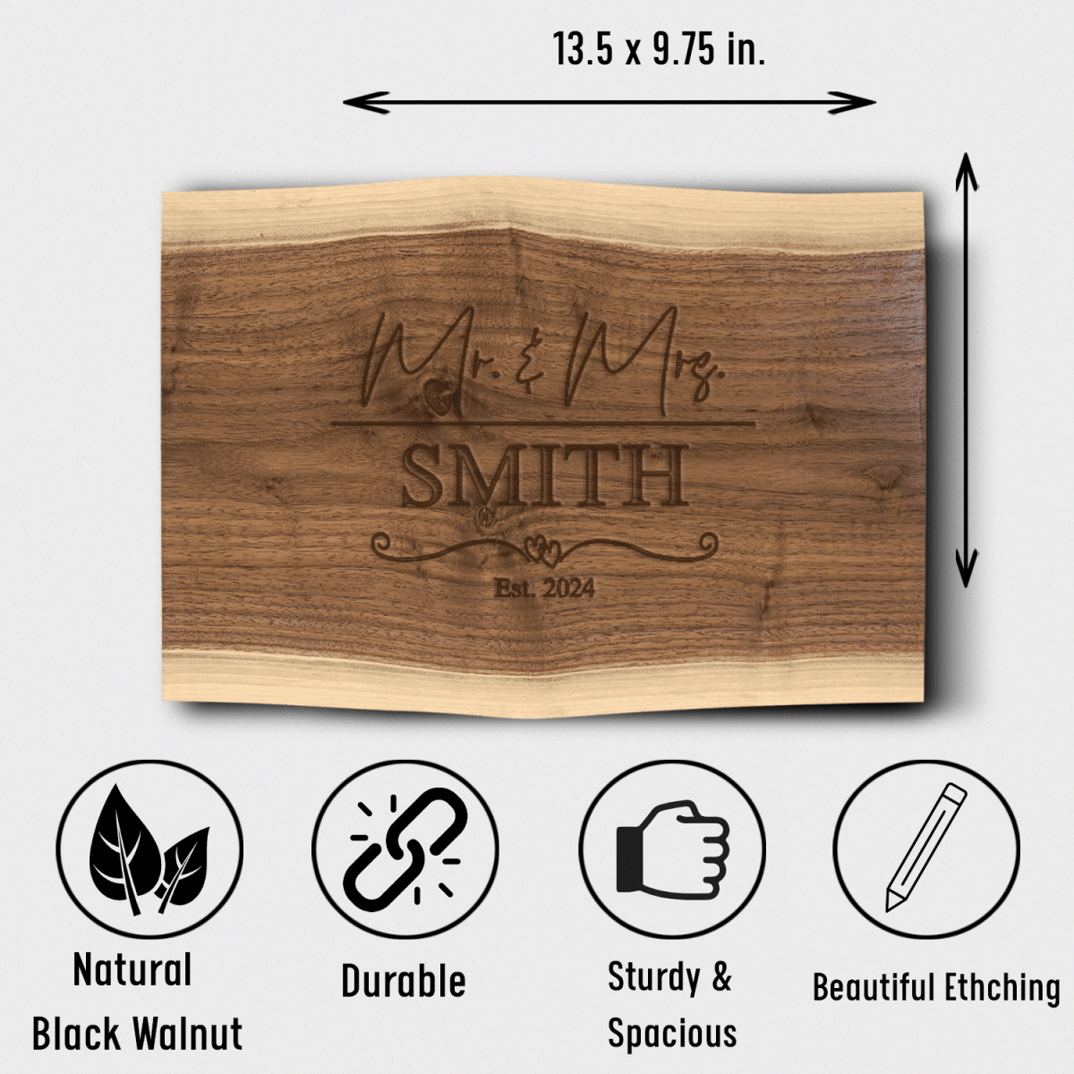 Anniversary Black Walnut Cutting Board With Shared Journey Design