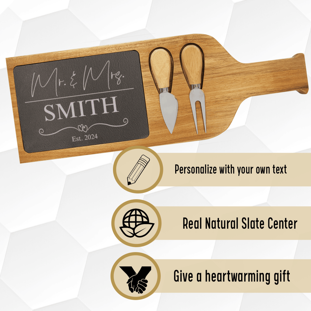 Personalized Shared Journey Wood Slate Serving Tray With Handle for her, Customized Gifts for Women by Groovy Girl Gifts