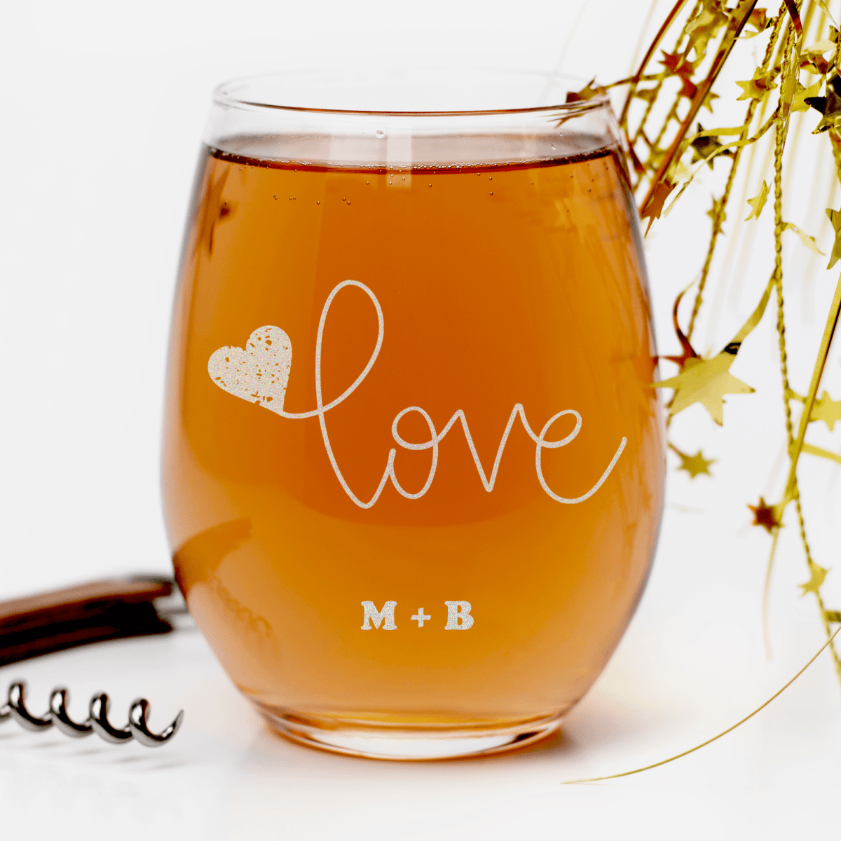 Personalized Simple Love Stemless Wine Glass for her, Customized Gifts for Women by Groovy Girl Gifts