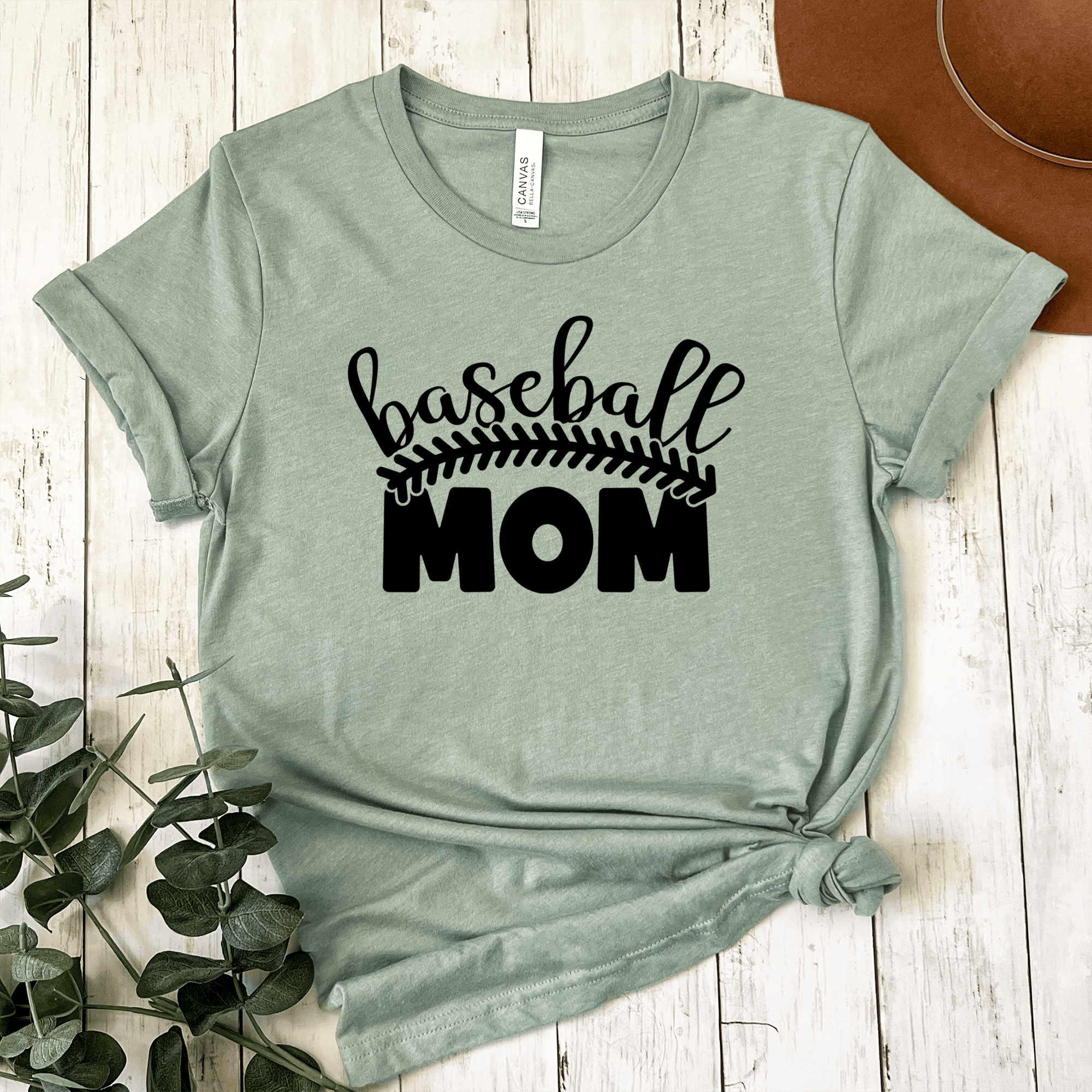 Womens Light Green T Shirt with Stitched-Baseball-Mom design