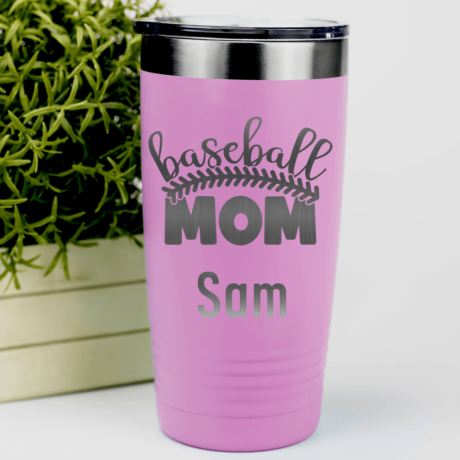 Pink Baseball Mom Tumbler With Stitched Baseball Mom Design