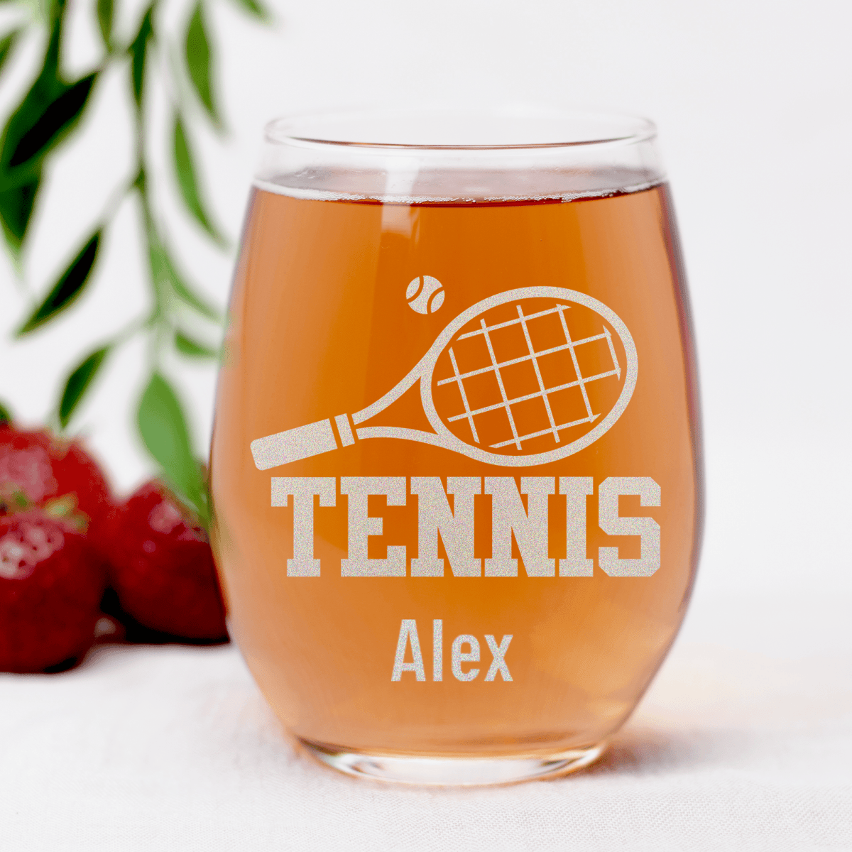 Personalized Straight Ballin Tennis Stemless Wine Glass for her, Customized Gifts for Women by Groovy Girl Gifts