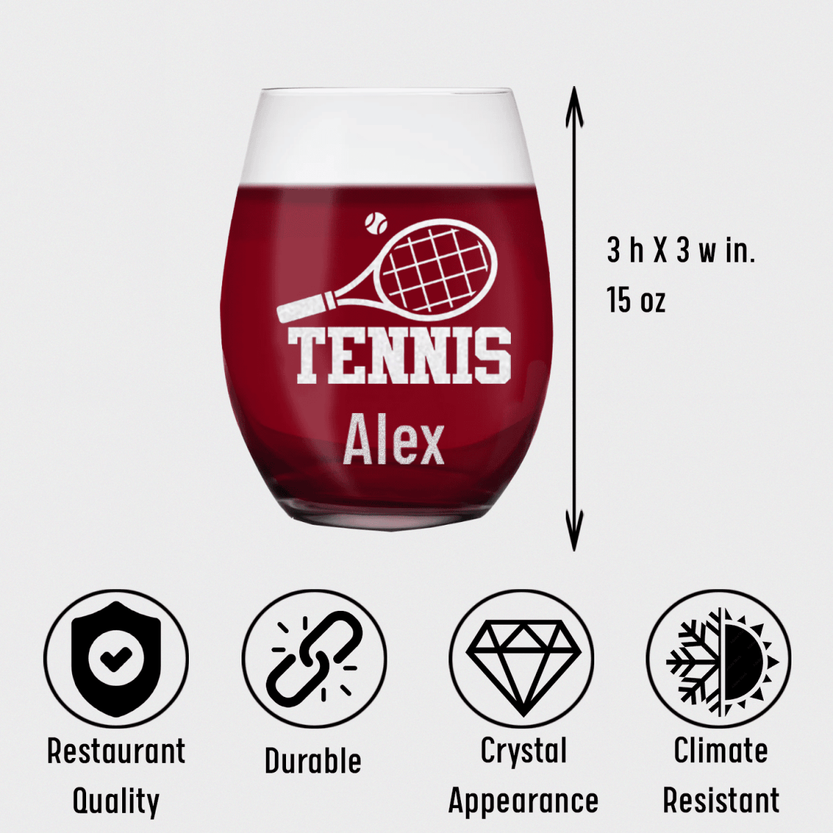 Personalized Straight Ballin Tennis Stemless Wine Glass for her, Customized Gifts for Women by Groovy Girl Gifts