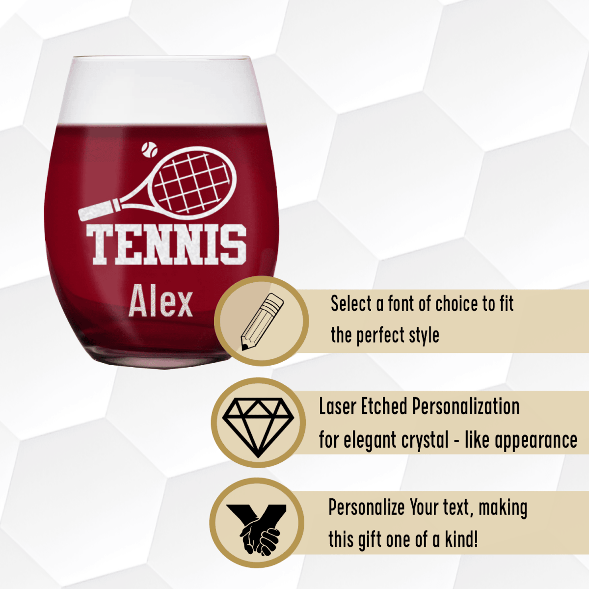 Personalized Straight Ballin Tennis Stemless Wine Glass for her, Customized Gifts for Women by Groovy Girl Gifts