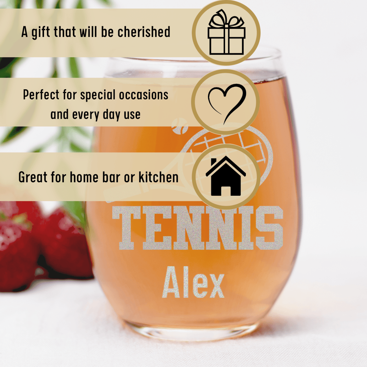 Personalized Straight Ballin Tennis Stemless Wine Glass for her, Customized Gifts for Women by Groovy Girl Gifts