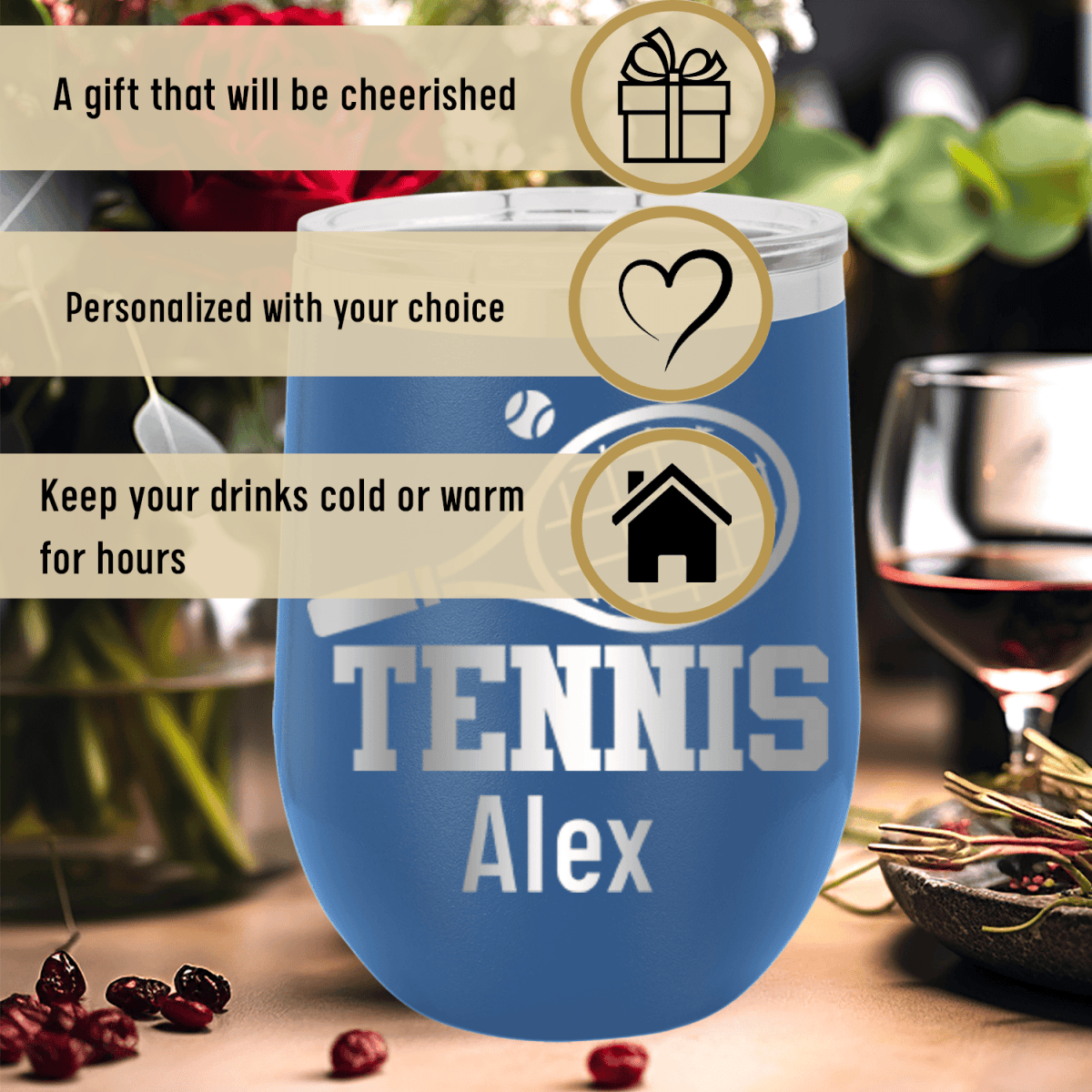 Personalized Straight Ballin Tennis Wine Tumbler for her, Customized Gifts for Women by Groovy Girl Gifts