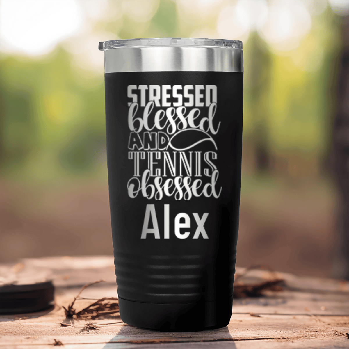 Black Tennis For Her Tumbler With Stressed Blessed Tennis Design