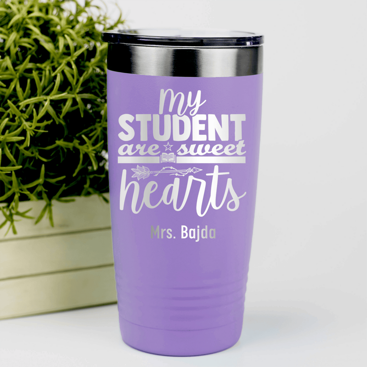 Light Purple Teacher Tumbler With Students Are Sweet Hearts Design