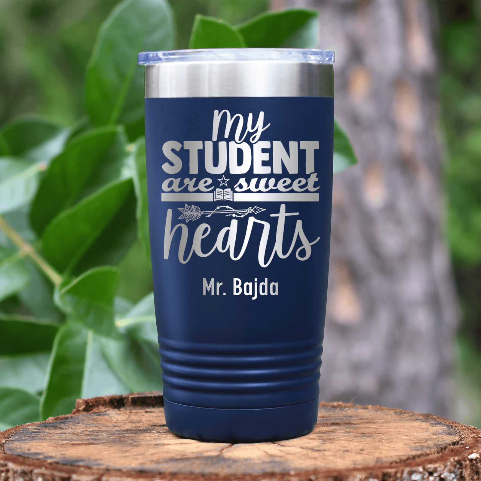Navy Teacher Tumbler With Students Are Sweet Hearts Design