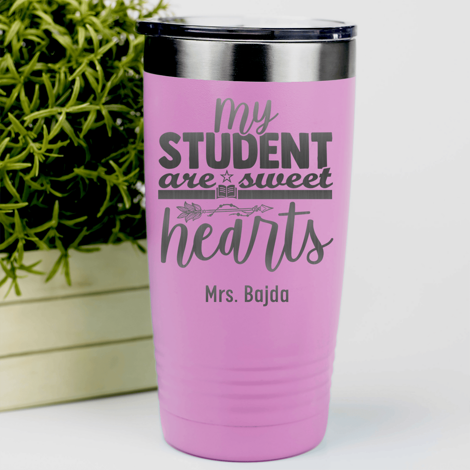 Pink Teacher Tumbler With Students Are Sweet Hearts Design