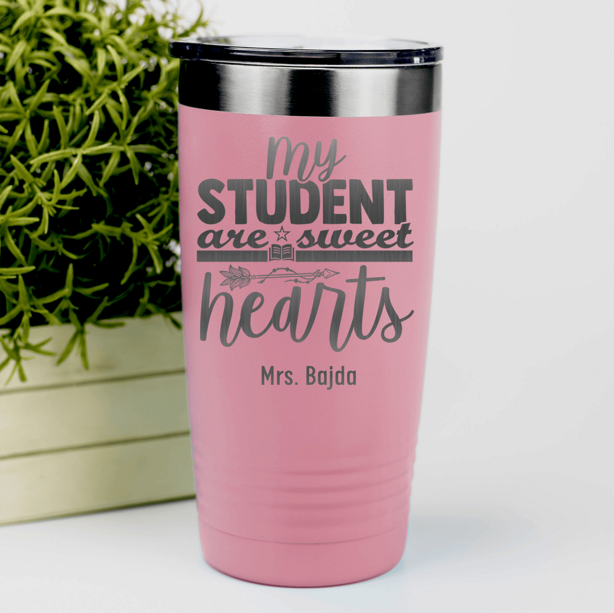 Salmon Teacher Tumbler With Students Are Sweet Hearts Design