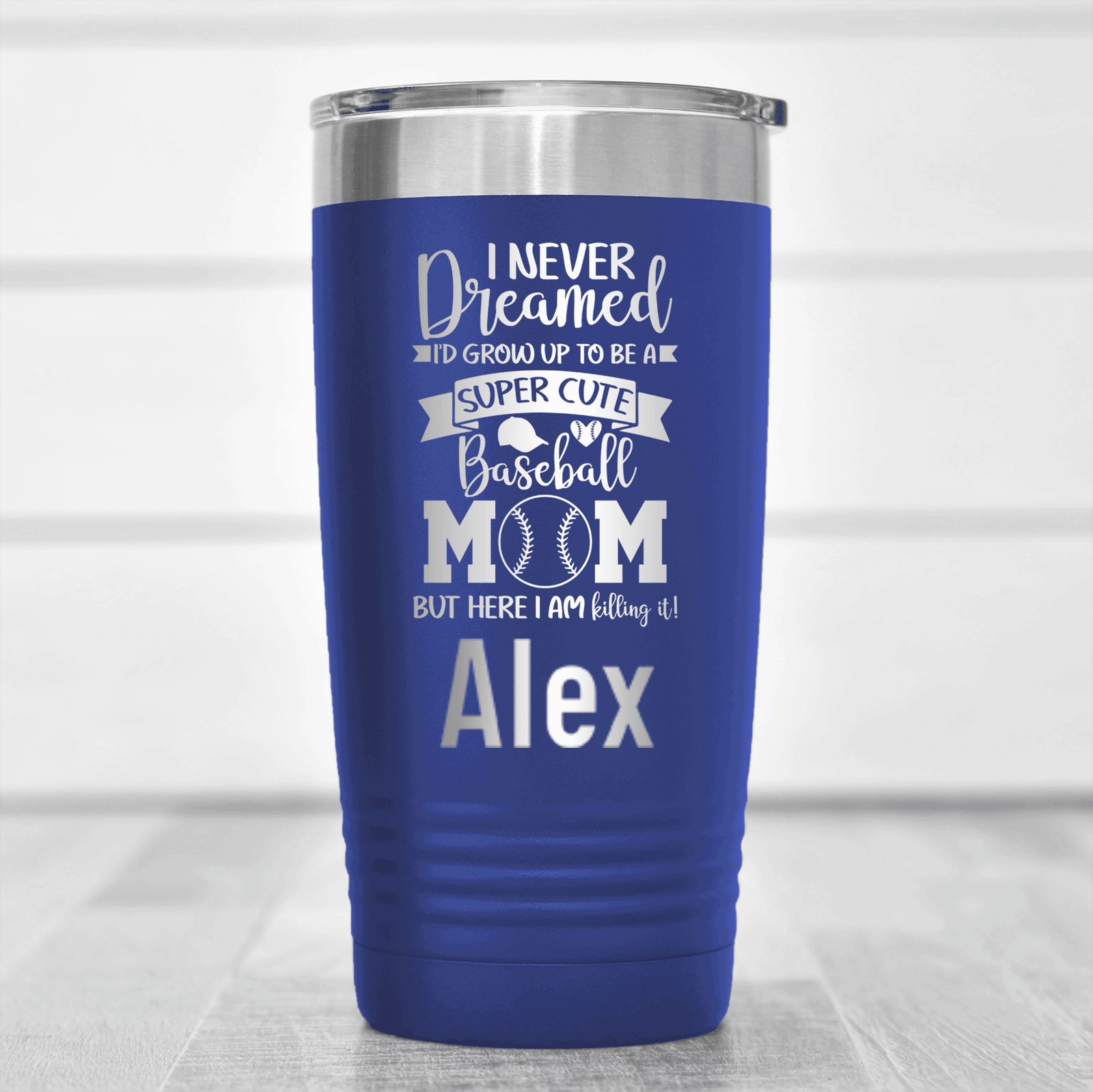 Blue Baseball Mom Tumbler With Super Cute Baseball Mom Design