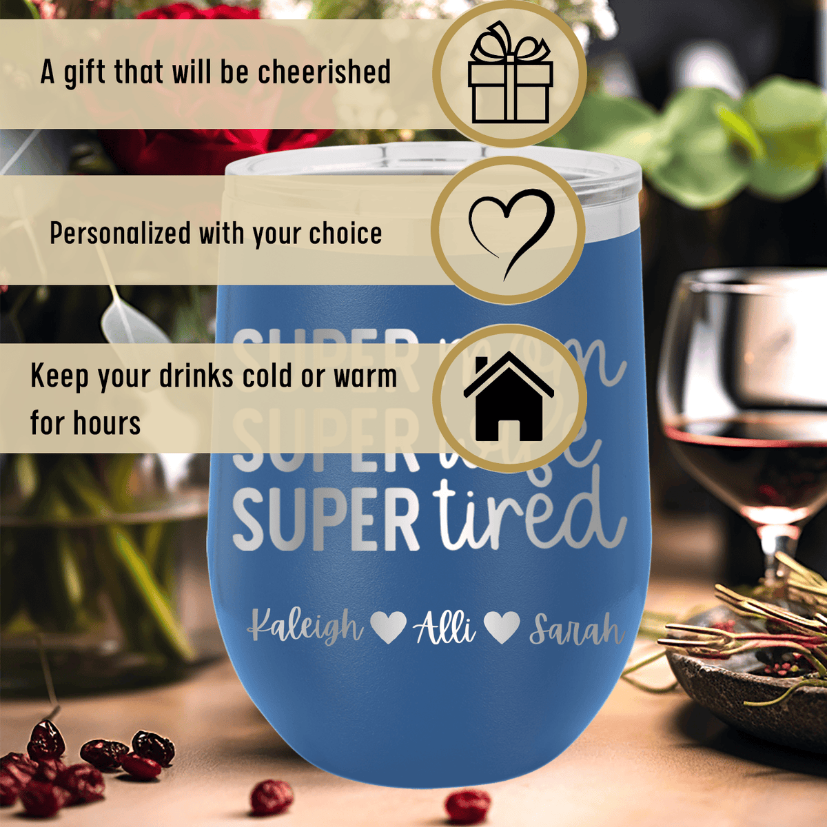 Personalized Super Wife Wine Tumbler for her, Customized Gifts for Women by Groovy Girl Gifts