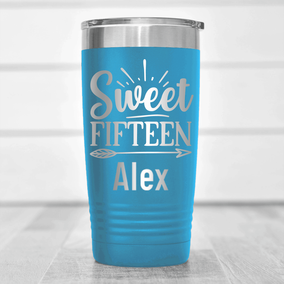 Light Blue Birthday Tumbler With Sweet Fifteen Design