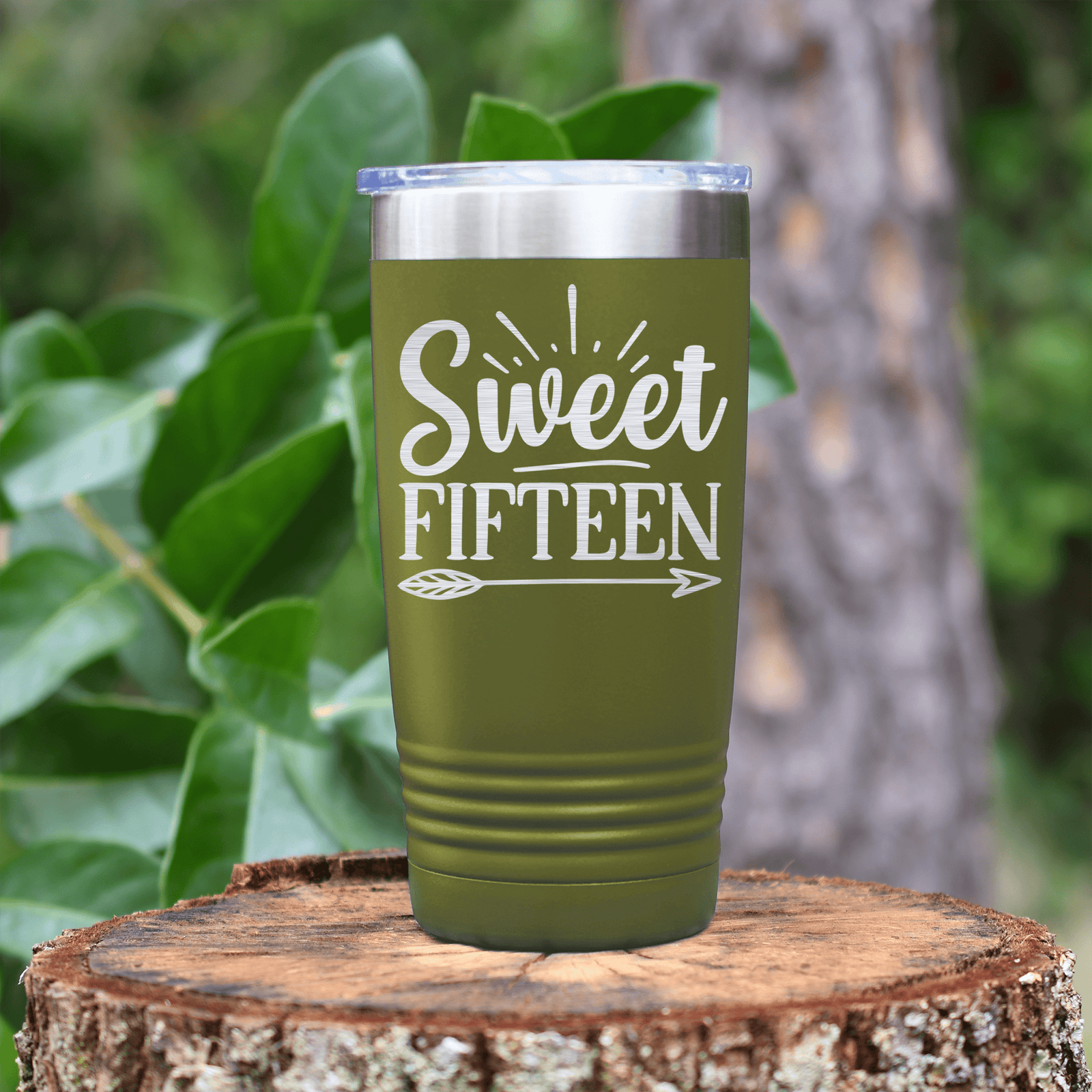 Military Green birthday tumbler Sweet Fifteen