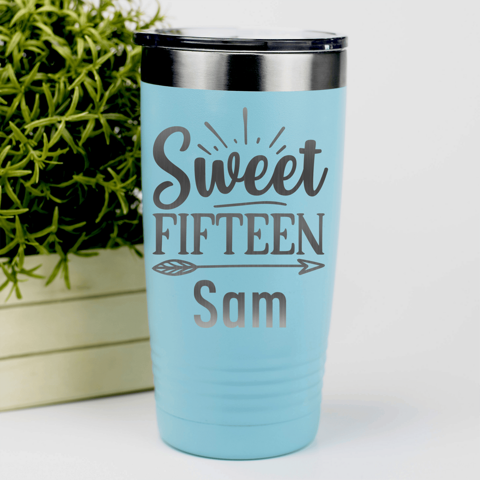 Teal Birthday Tumbler With Sweet Fifteen Design