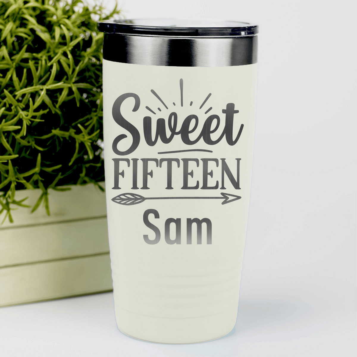 White Birthday Tumbler With Sweet Fifteen Design