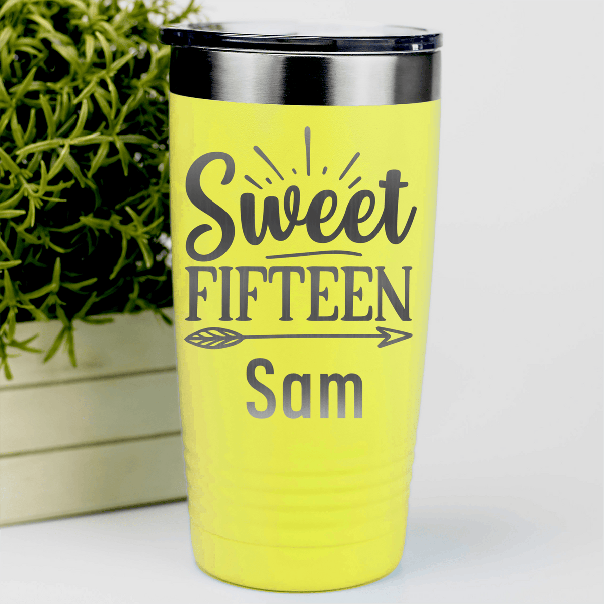 Yellow Birthday Tumbler With Sweet Fifteen Design