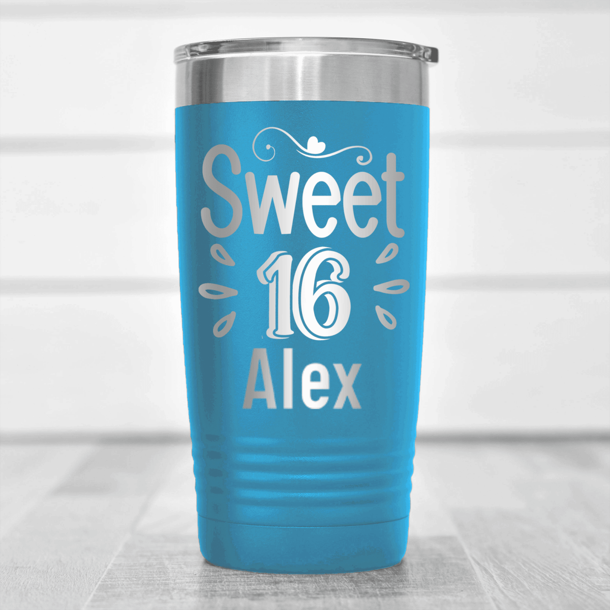 Light Blue Birthday Tumbler With Sweet Sixteen Design