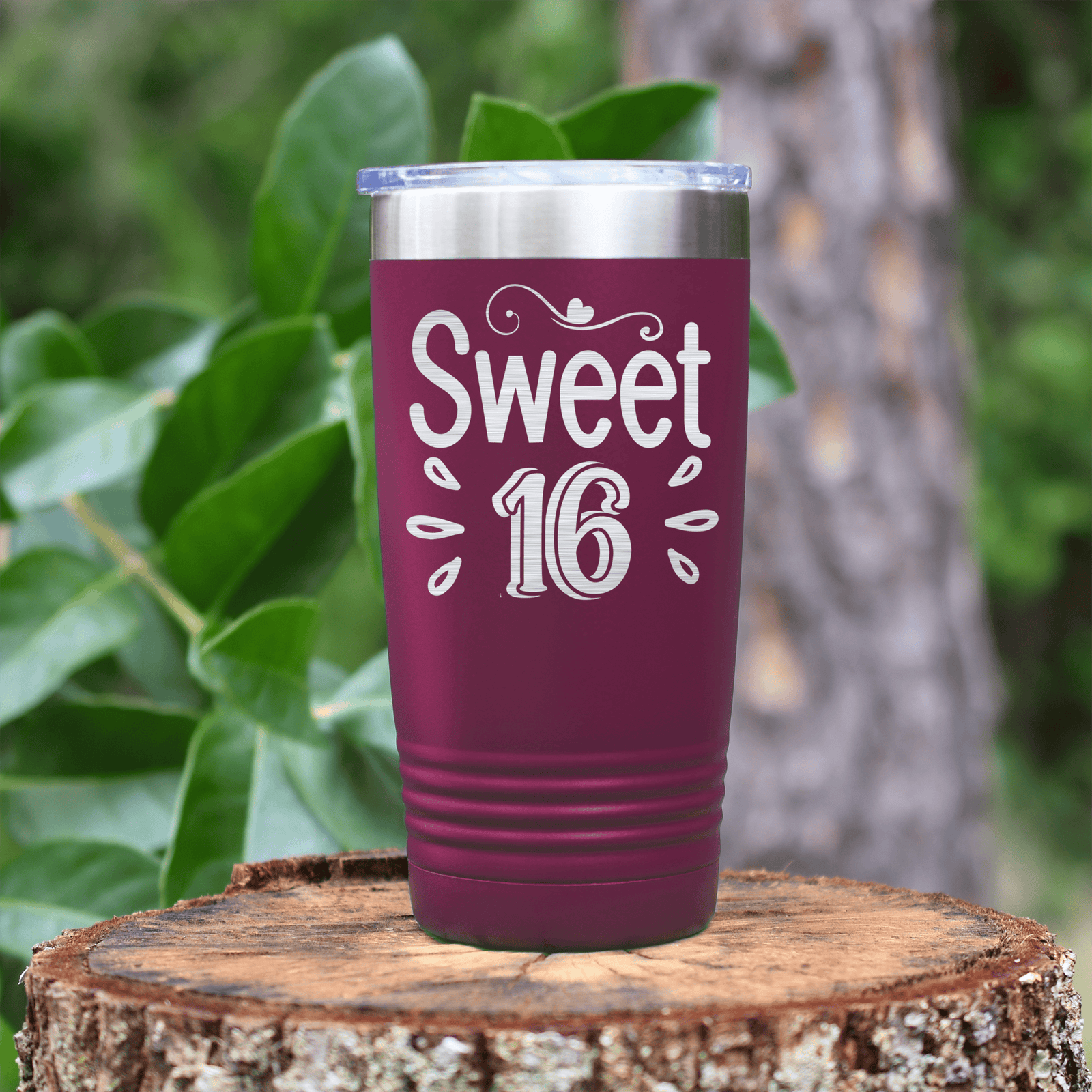 Maroon birthday tumbler Sweet Sixteen