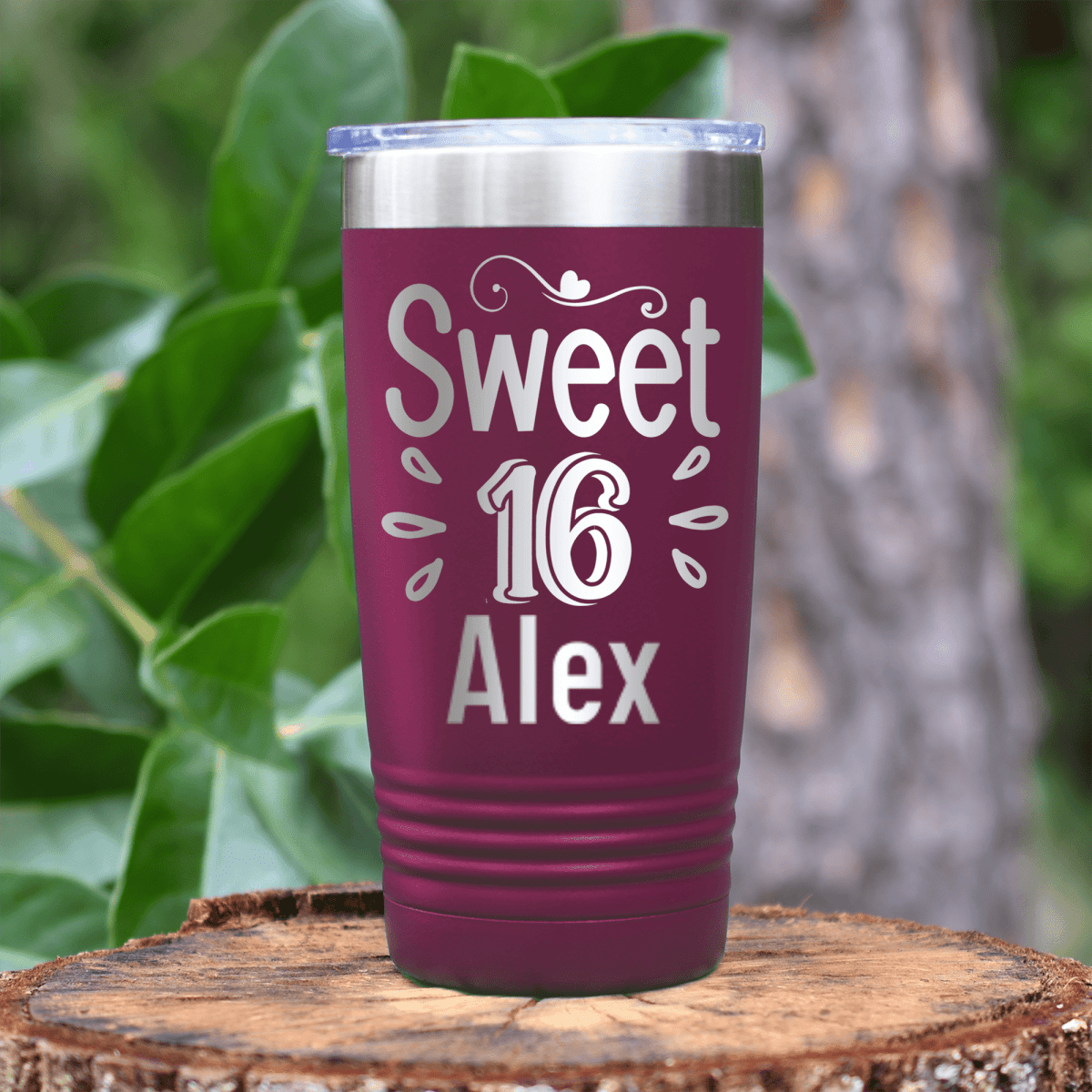 Maroon Birthday Tumbler With Sweet Sixteen Design