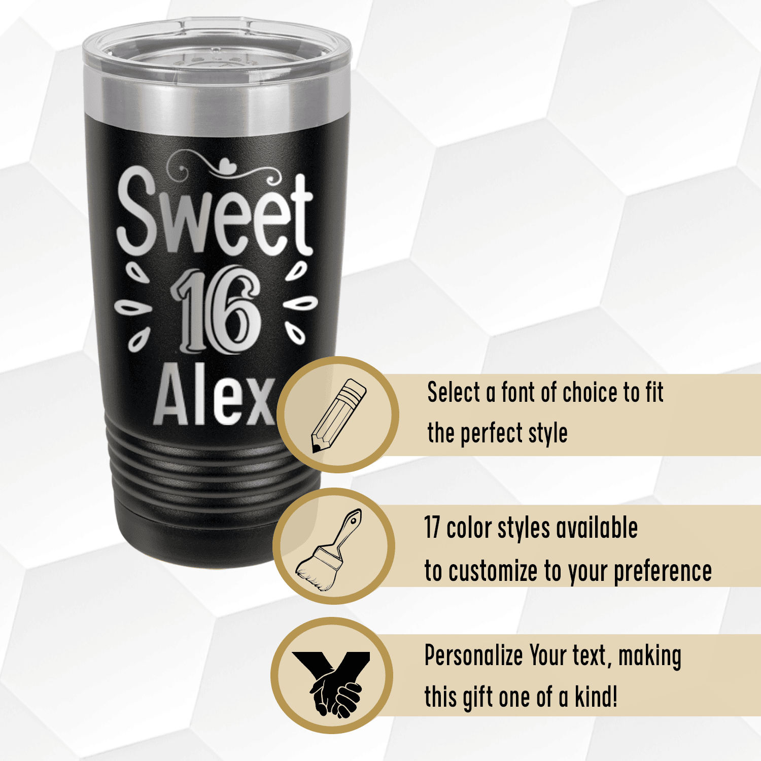 Personalized Sweet Sixteen Tumbler for her, Customized Gifts for Women by Groovy Girl Gifts