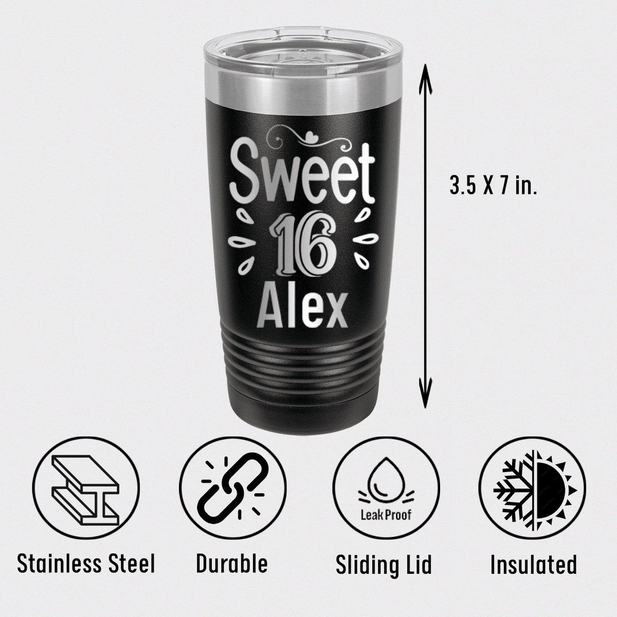 Personalized Sweet Sixteen Tumbler for her, Customized Gifts for Women by Groovy Girl Gifts
